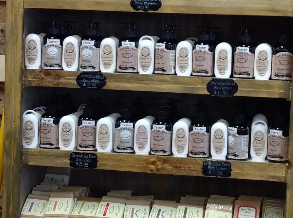 display of goat milk products