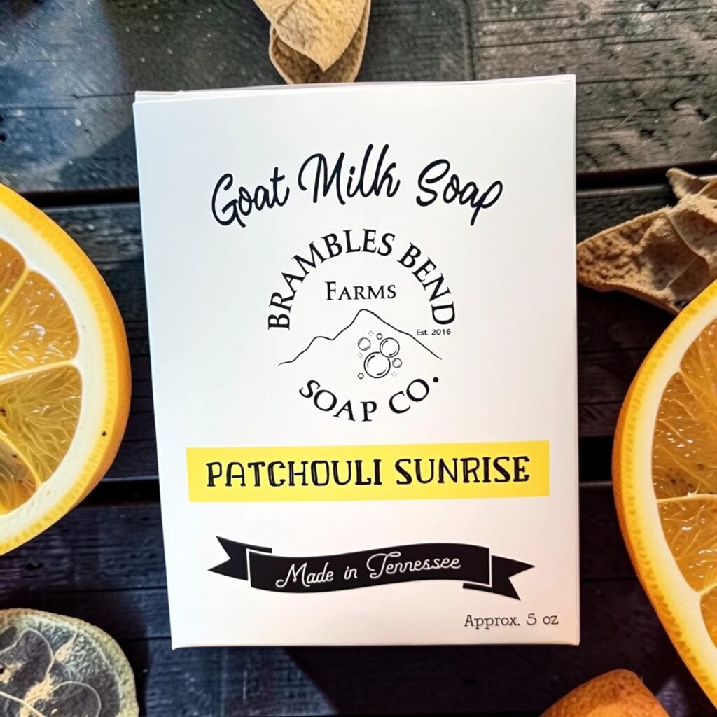 Patchouli Sunrise Goat Milk Soap with sweet orange and patchouli essential oils