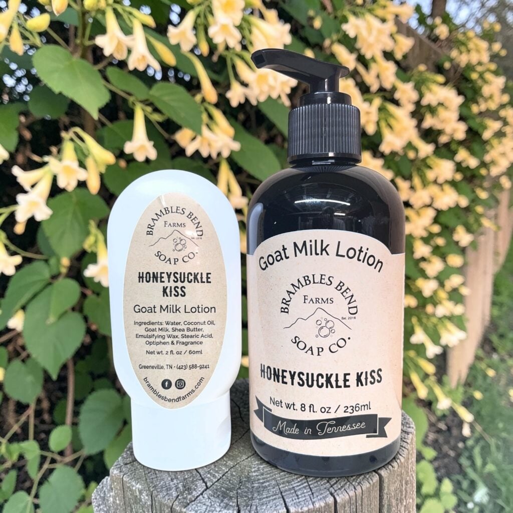 Honeysuckle Kiss Goat Milk Lotion – 2 oz and 8 oz bottles