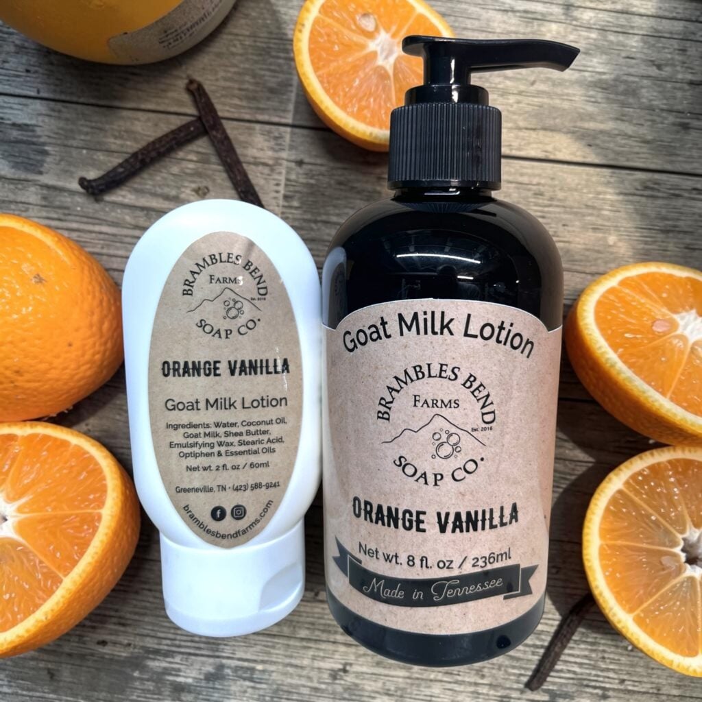 Orange Vanilla Goat Milk Lotion – 2 oz and 8 oz bottles