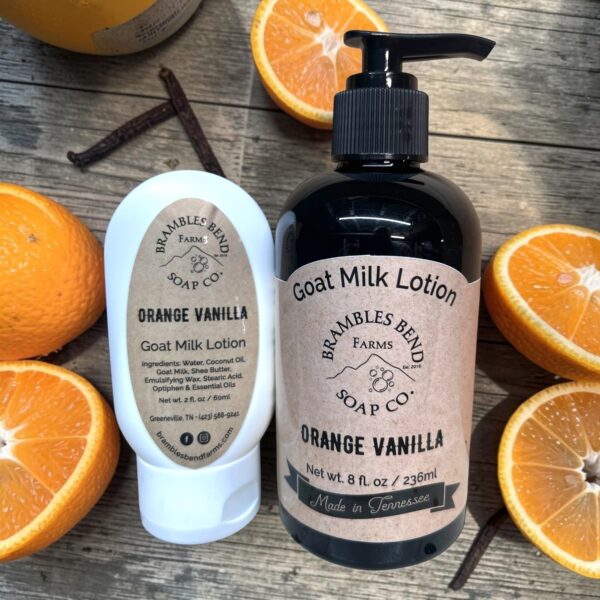 Orange Vanilla Goat Milk Lotion – 2 oz and 8 oz bottles