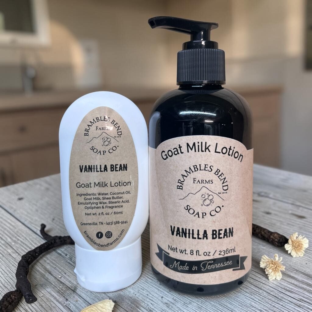 Vanilla Bean Goat Milk Lotion – 2 oz and 8 oz bottles